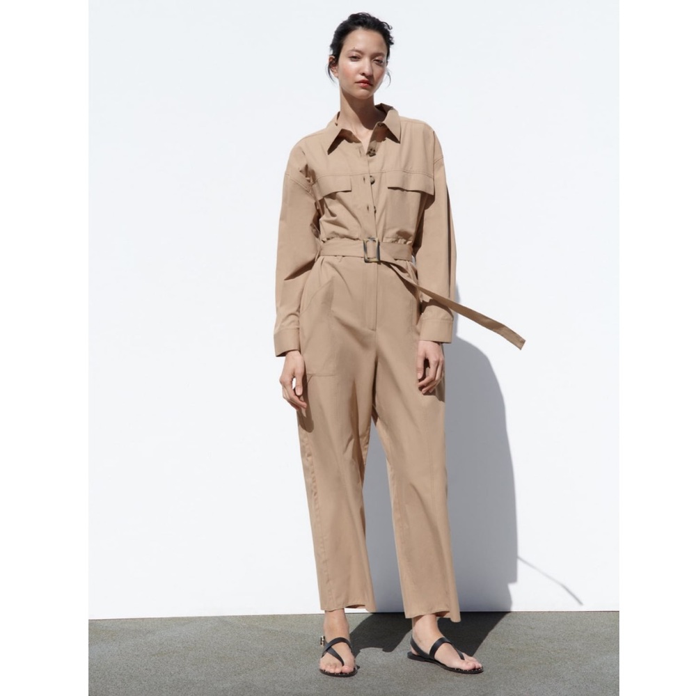 NWT Zara long belted jumpsuit mid-camel